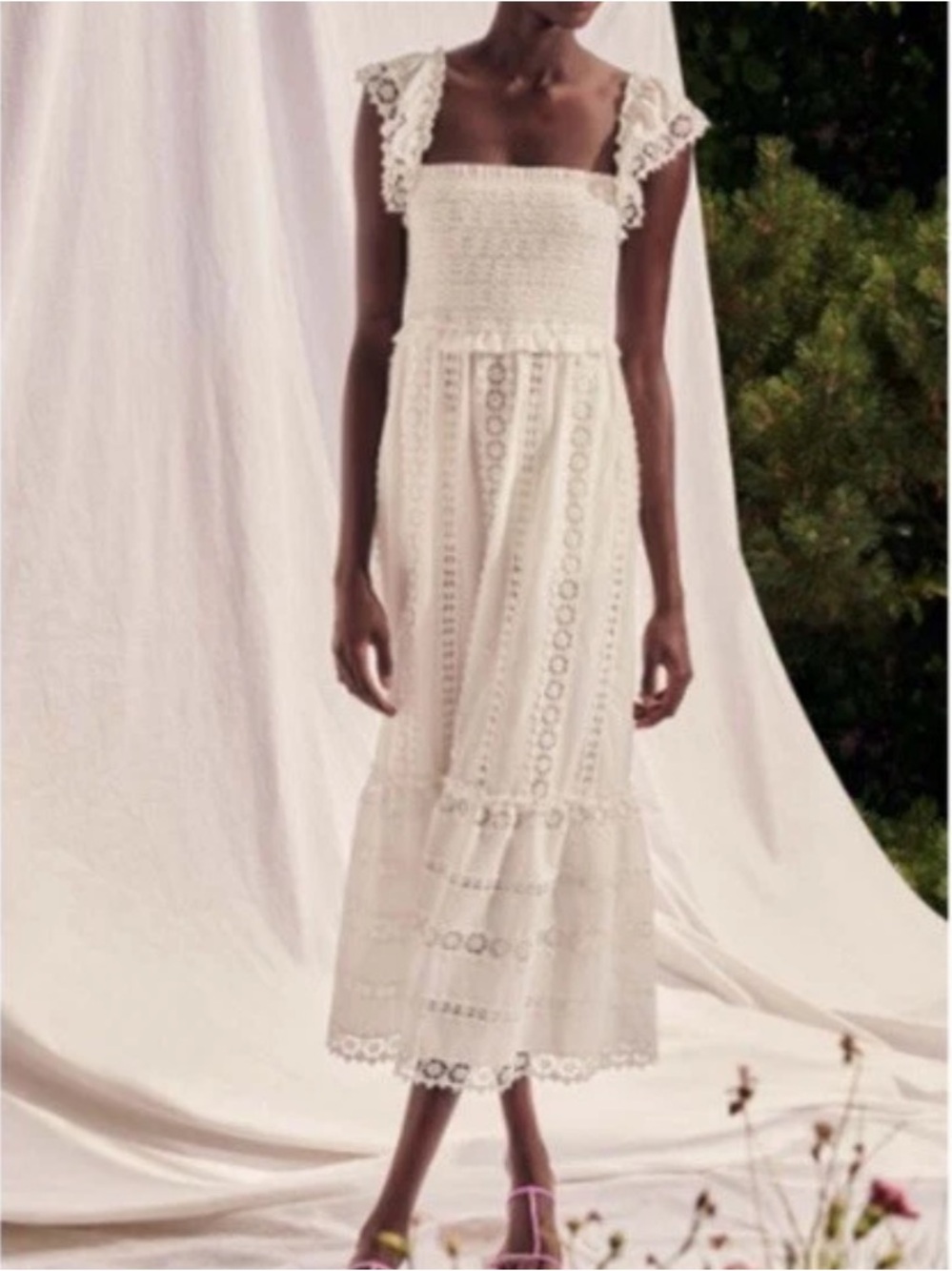 SAYLOR Elin embroider Eyelet Lace Midi Dress